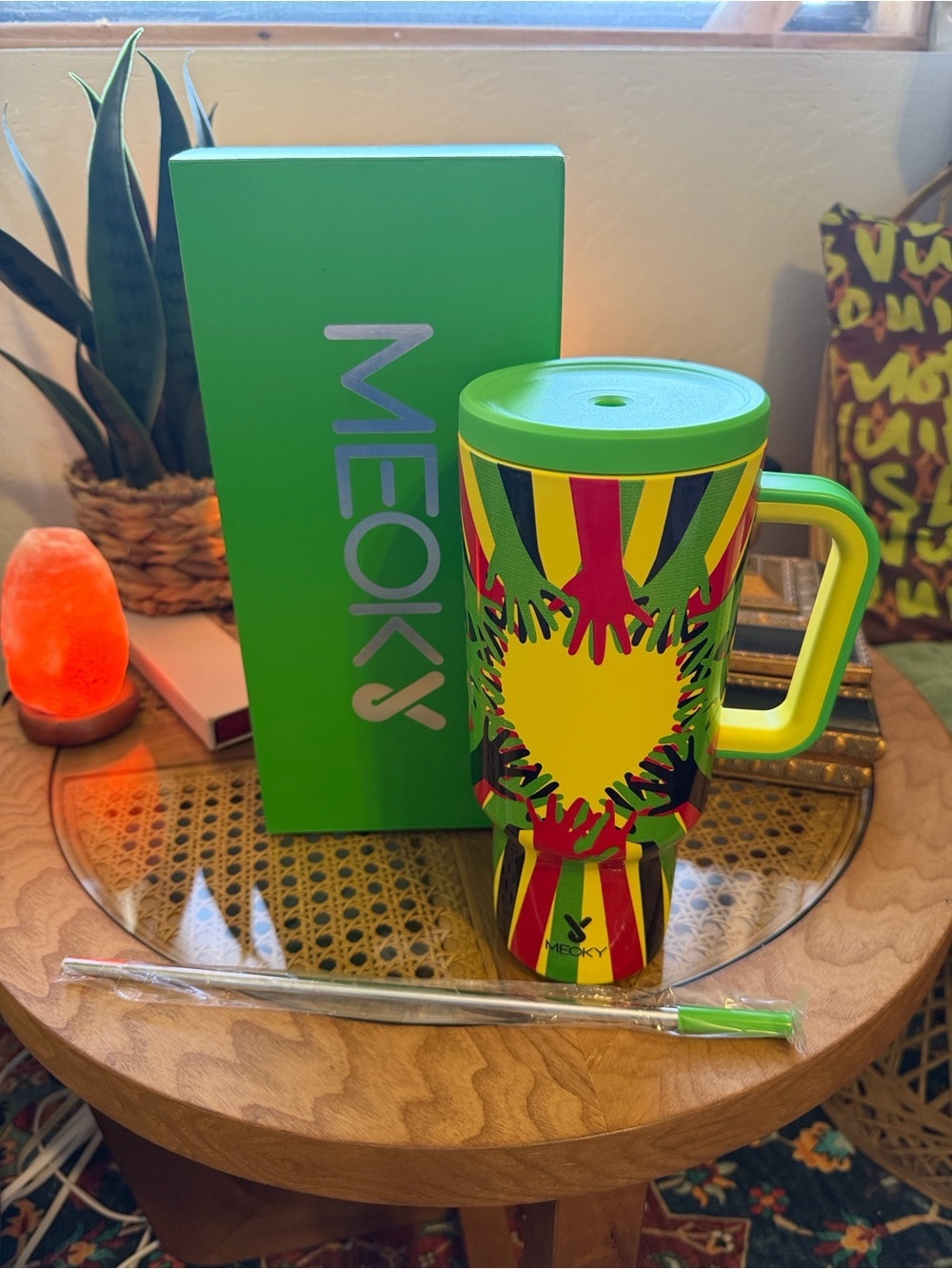 Green & Multicolor Insulated Travel Mug with Handle